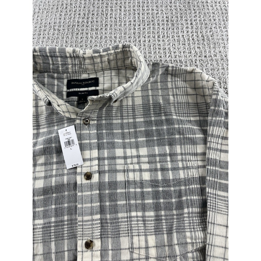 Banana Republic Slim-Fit Fine Wale Corduroy Untucked Shirt Plaid Mens Medium NWT - Picture 4 of 11